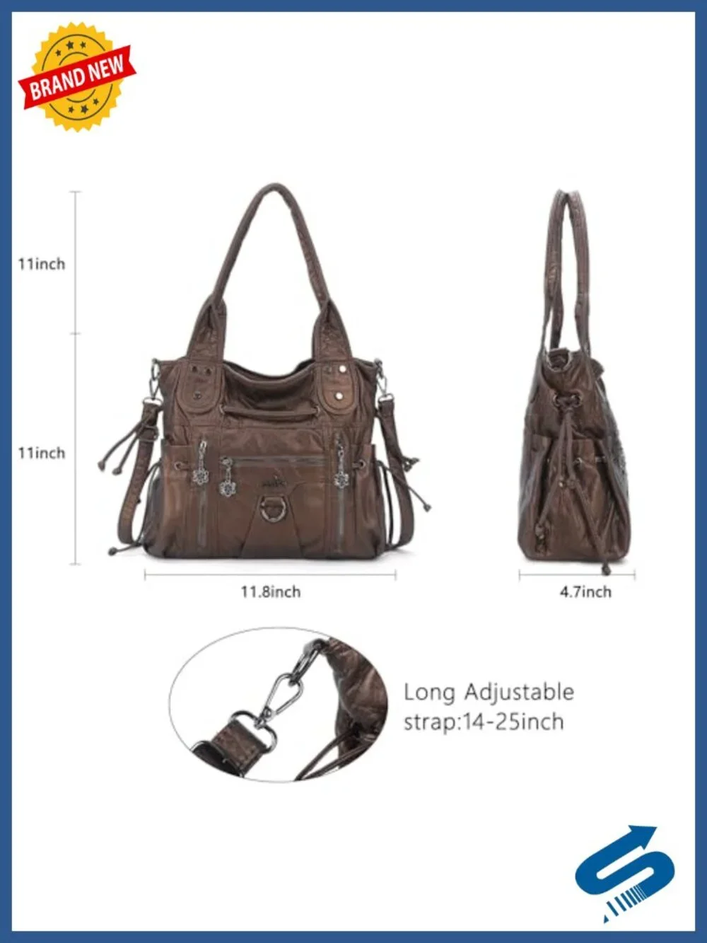 Faux Leather Hobo Bag with Crossbody Strap Roomie Tote Purse